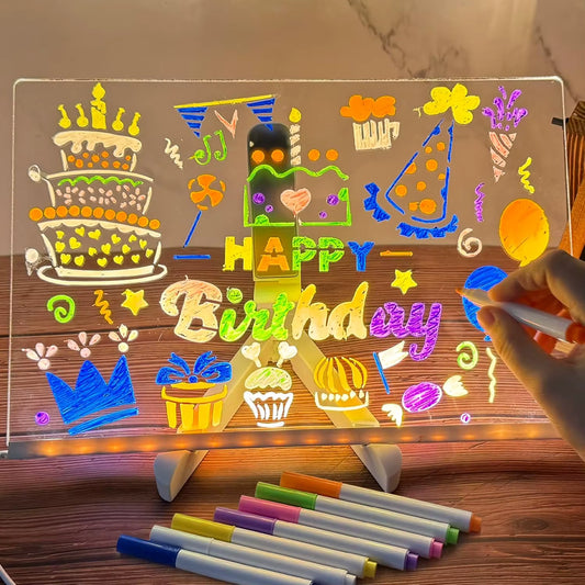 Light-Up Acrylic Message Board for Kids with 7 Colorful Pens