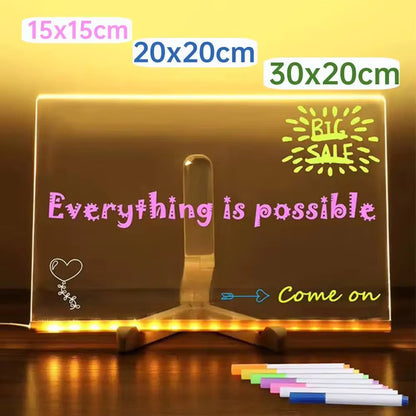 Light-Up Acrylic Message Board for Kids with 7 Colorful Pens
