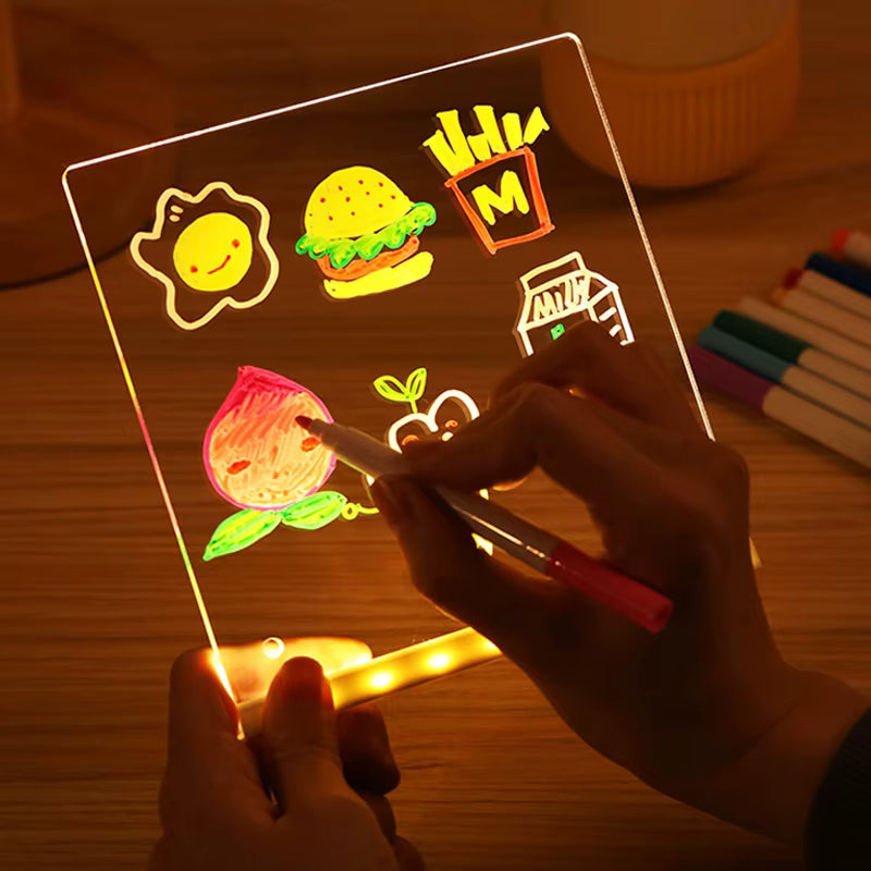 Light-Up Acrylic Message Board for Kids with 7 Colorful Pens